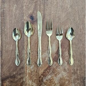 Vtg Lifetime Cutlery Stainless Steel Flatware 6 Piece Gold Coating Made In Japan
